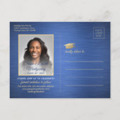 Brushed Blue en Gold Afstuderen Foto Sla de datum  Aankondigingskaart (Achterkant)