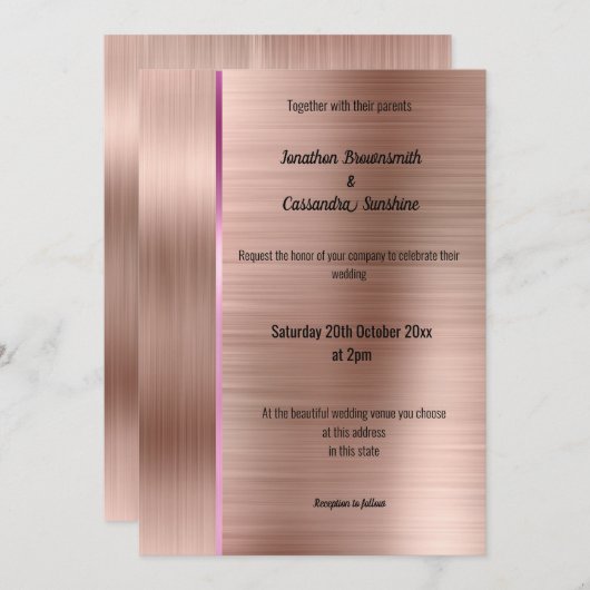 BRUSHED BRONZE TRIMMED 2 INVITATIE KAART (Voorkant / Achterkant)