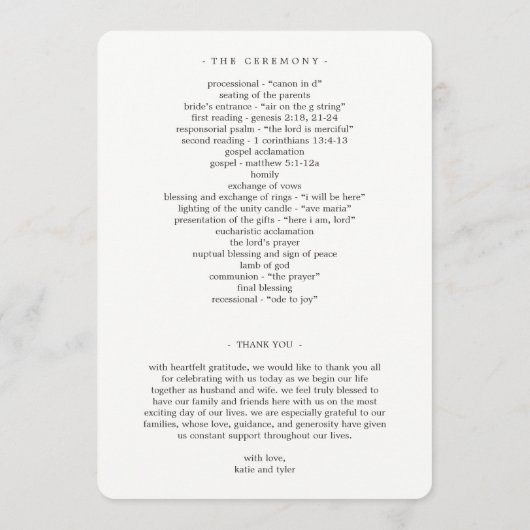 Brushed Charm Wedding Ceremony Programma Programmakaart (Achterkant)
