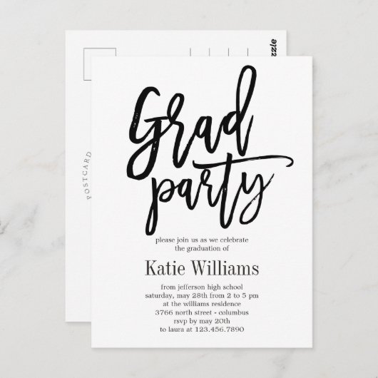 Brushed Editable Color Graduation Party Invitation Briefkaart (Voorkant / Achterkant)