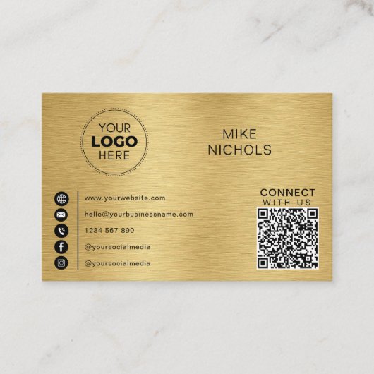 Brushed Gold Metal Effect QR-code Verbind met ons Visitekaartje (Voorkant)