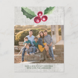 Brushed Holly and Berries Holiday Photo Briefkaart