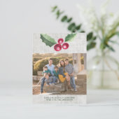 Brushed Holly and Berries Holiday Photo Briefkaart (Staand voorkant)