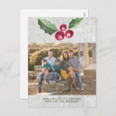 Brushed Holly and Berries Holiday Photo Briefkaart (Voorkant / Achterkant)