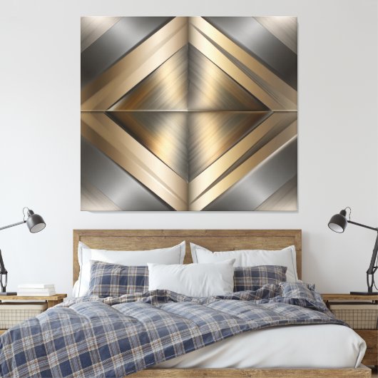 Brushed Metallic Geometric Diamond Pattern Canvas Afdruk (Insitu (Slaapkamer))