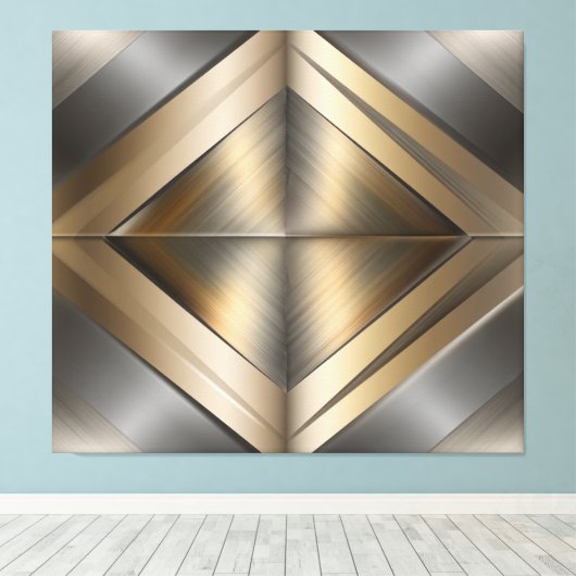 Brushed Metallic Geometric Diamond Pattern Canvas Afdruk (Insitu (Houten vloer))