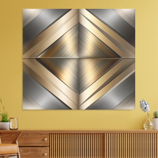 Brushed Metallic Geometric Diamond Pattern Canvas Afdruk (Insitu (Woonkamer))