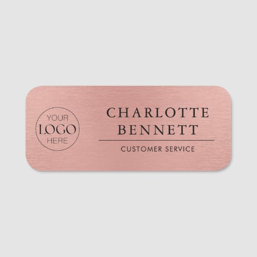 Brushed Metallic Rose Gold Logo Employee Staff Naamplaatje (Voorkant)