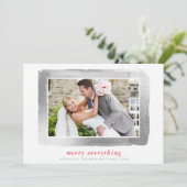 BRUSHED SILVER LIJST moderne foto eenvoudig minima Feestdagenkaart (Staand voorkant)