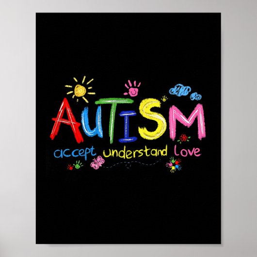 Brushstroke Autisme Bewustzijn Accepteer Liefde Be Poster (Voorkant)