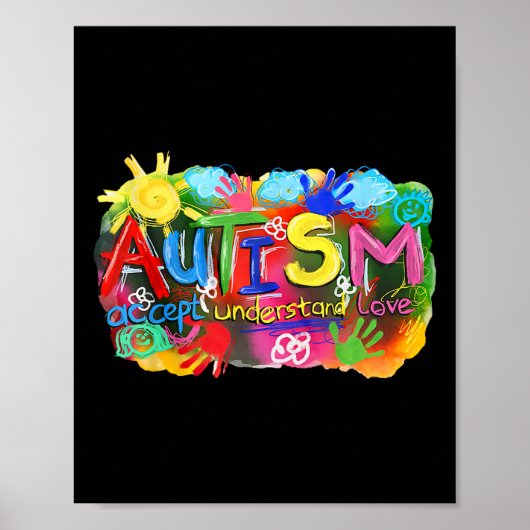 Brushstroke Autisme Bewustzijn Accepteer Liefde Be Poster (Voorkant)
