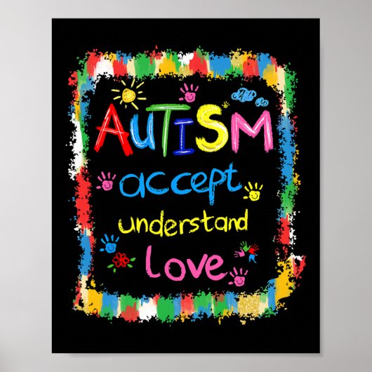 Brushstroke Autisme Bewustzijn Accepteer Liefde Be Poster (Voorkant)