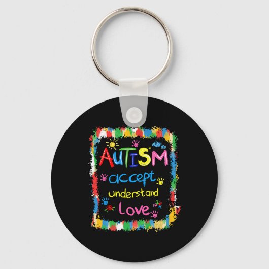 Brushstroke Autisme Bewustzijn Accepteer Liefde Be Sleutelhanger (Voorkant)