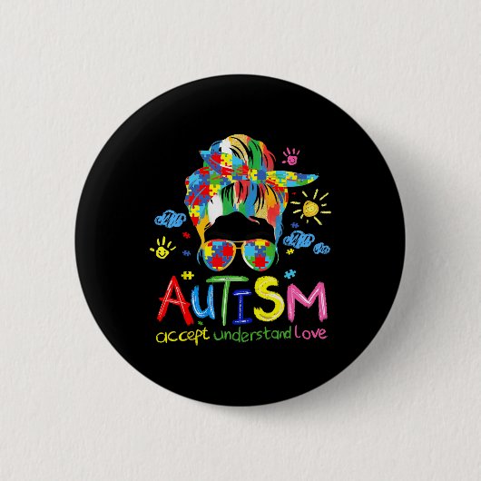 Brushstroke Autisme Bewustzijn Accepteer Liefde Me Ronde Button 5,7 Cm (Voorkant)
