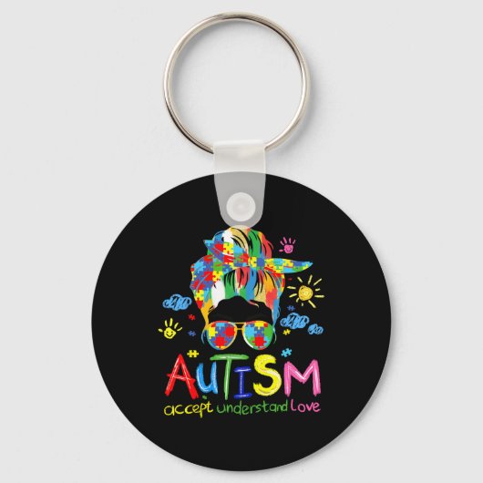 Brushstroke Autisme Bewustzijn Accepteer Liefde Me Sleutelhanger (Voorkant)