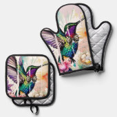 Brushstroke Bird Art Ovenwant & Pannenlap Set (Voorkant / Achterkant)