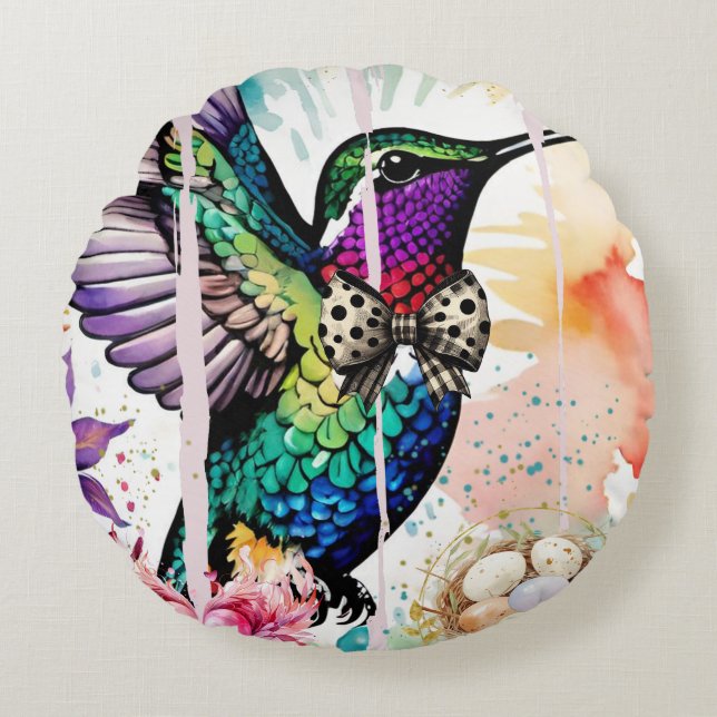 Brushstroke Bird Art Rond Kussen (Voorkant)