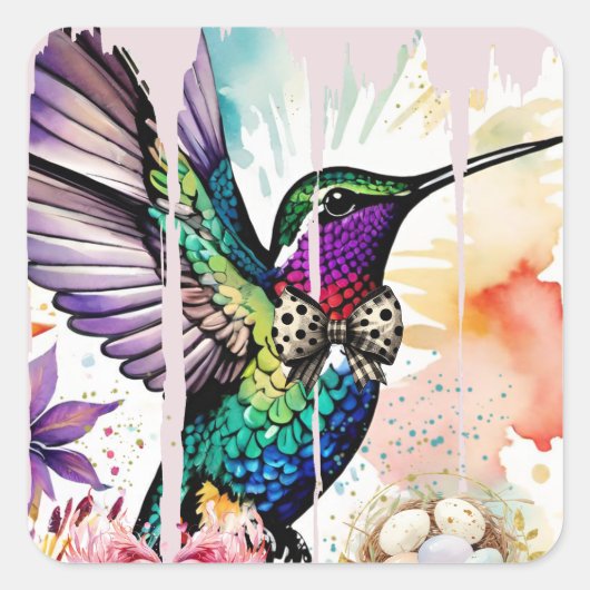 Brushstroke Bird Art Vierkante Sticker (Voorkant)