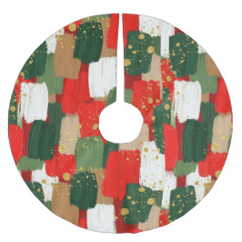Brushstroke Cheer in Red, Green & Gold Kerstboom Rok