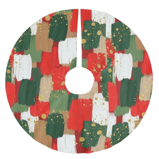 Brushstroke Cheer in Red, Green & Gold Kerstboom Rok (Voorkant)