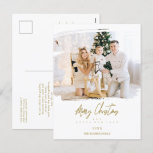 Brushstroke Christmas Golden Snowflakes Foto Feestdagenkaart
