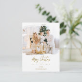 Brushstroke Christmas Golden Snowflakes Foto Feestdagenkaart (Staand voorkant)