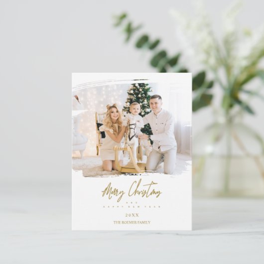 Brushstroke Christmas Golden Snowflakes Foto Feestdagenkaart (Staand voorkant)