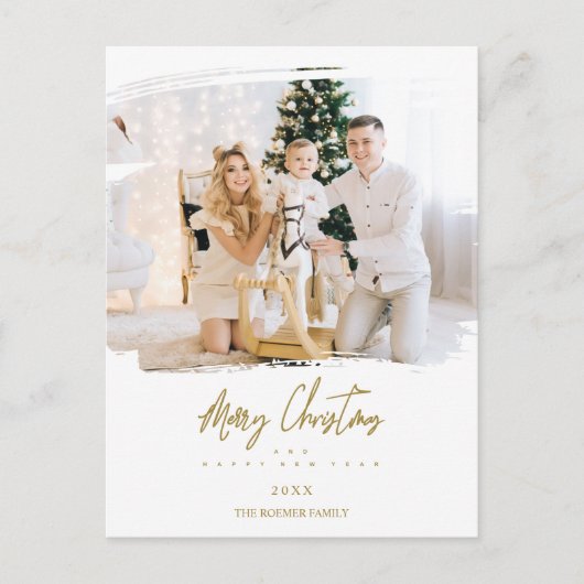 Brushstroke Christmas Golden Snowflakes Foto Feestdagenkaart (Voorkant)