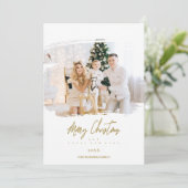 Brushstroke Christmas Golden Snowflakes Photo Feestdagenkaart (Staand voorkant)
