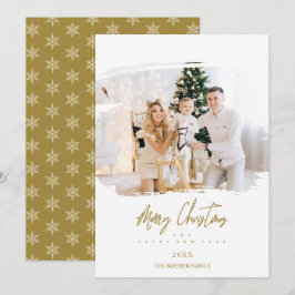 Brushstroke Christmas Golden Snowflakes Photo Feestdagenkaart