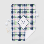 Brushstroke Navy Blue Preppy Plaid Monogram Golfhanddoek (Insitu)