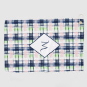 Brushstroke Navy Blue Preppy Plaid Monogram Golfhanddoek (Horizontaal)