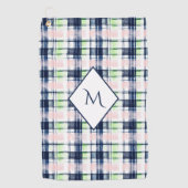 Brushstroke Navy Blue Preppy Plaid Monogram Golfhanddoek (Voorkant)