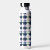 Brushstroke Navy Blue Preppy Plaid Monogram Waterfles (Links)