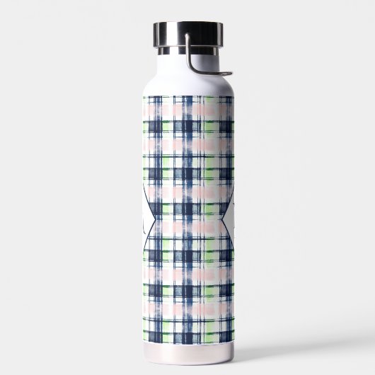 Brushstroke Navy Blue Preppy Plaid Monogram Waterfles (Links)