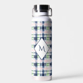 Brushstroke Navy Blue Preppy Plaid Monogram Waterfles (Achterkant)