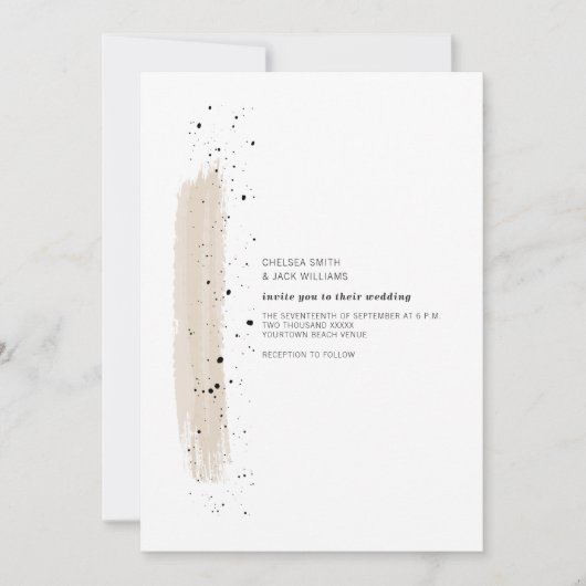 Brushstroke Speckle Pink Minimalist Modern Wedding Kaart (Voorkant)