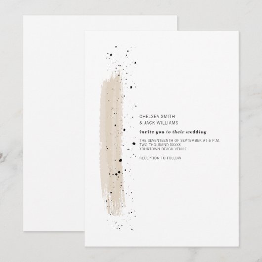 Brushstroke Speckle Pink Minimalist Modern Wedding Kaart (Voorkant / Achterkant)