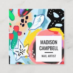 Brushstrokes kunst nagel kunstenaar salon abstract vierkante visitekaartje