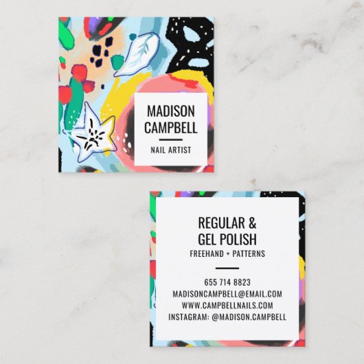 Brushstrokes kunst nagel kunstenaar salon abstract vierkante visitekaartje (Voorkant / Achterkant)