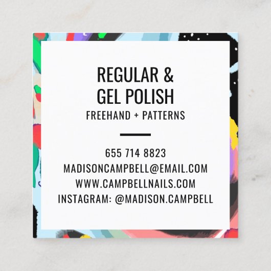 Brushstrokes kunst nagel kunstenaar salon abstract vierkante visitekaartje (Achterkant)
