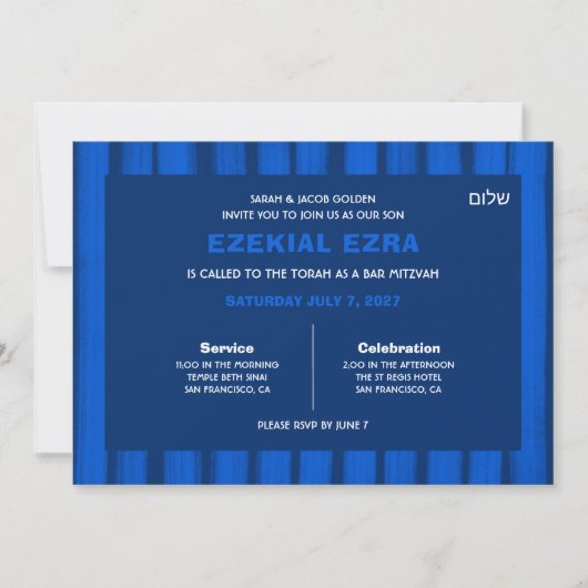 Brushstrokes Stripes Blauw Custom Bar Bat Mitswa Kaart (Voorkant)