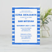 Brushstrokes Stripes Blauw Custom Bar Bat Mitswa Kaart (Staand voorkant)