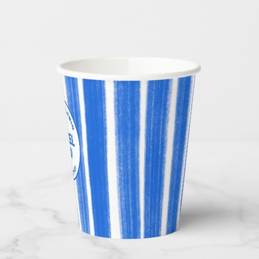 Brushstrokes Stripes Blauw Custom Bar Bat Mitswa Papieren Bekers (Links)