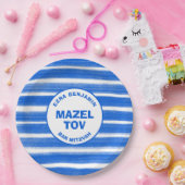 Brushstrokes Stripes Blauw Custom Bar Bat Mitswa Papieren Bordje (Feest)