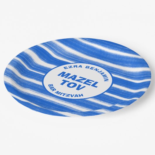 Brushstrokes Stripes Blauw Custom Bar Bat Mitswa Papieren Bordje (Gekanteld)