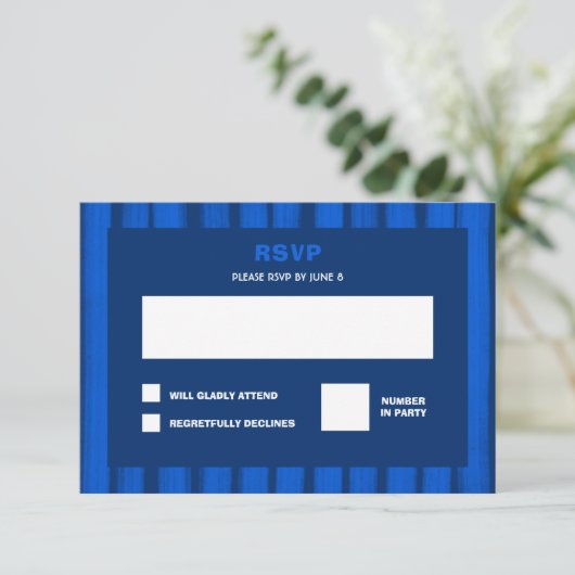 Brushstrokes Stripes Blauw Custom Bar Bat Mitswa RSVP Kaartje (Staand voorkant)