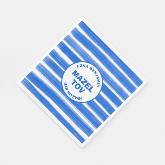 Brushstrokes Stripes Blauw Custom Bar Bat Mitswa Servet (Hoek)