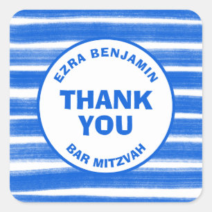 Brushstrokes Stripes Blauw Custom Bar Bat Mitswa Vierkante Sticker
