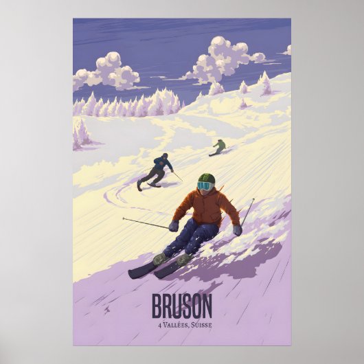 Bruson Zwitserland Skigebied Reisposter Poster (Voorkant)